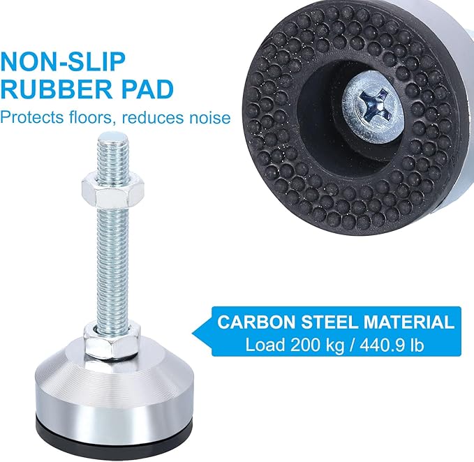 PATIKIL Furniture Leveling Feet 2" Dia Base M10 Thread, 4 Pcs Carbon Steel Adjustable Threaded Furniture Leveler Screw on Leg Leveler with Pads for Desk Chair Cabinet, Black