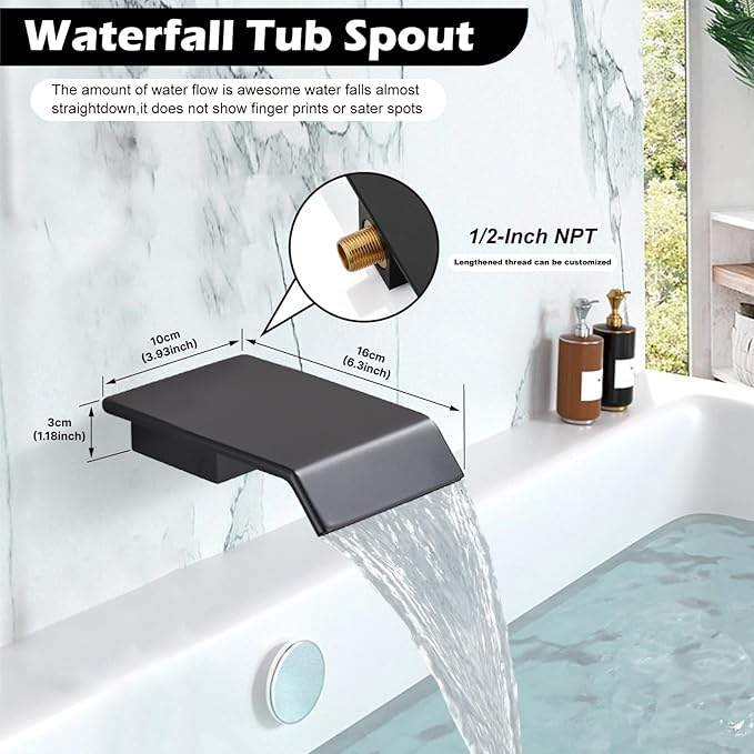 Midanya Rain Shower System with Tub Spout,Tub Shower Faucet Set with rainfall Shower Head and Handheld Spray,Wall Mount Tub Shower Combo Rough-in Valve Included,10 Inch Matte Black