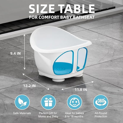 Baby Bath Seat with Non-Slip Suction Cups - Infant Bath Chair for 6-12 Months (Blue/White Design)