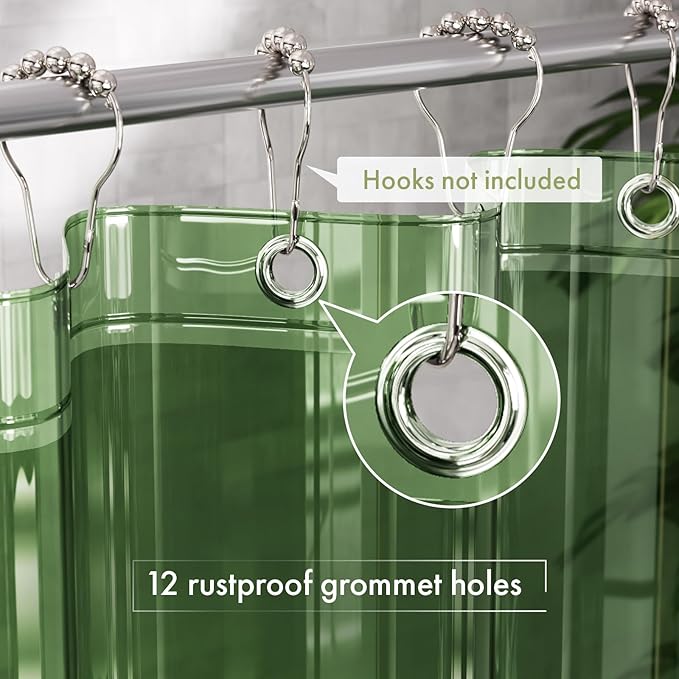 AmazerBath 72x78 Long Shower Curtain Liner, Clear Green Plastic Shower Curtain Liner, Waterproof PEVA Shower Liner, Cute Lightweight Shower Curtains for Bathroom with 3 Magnets & Rustproof Grommets