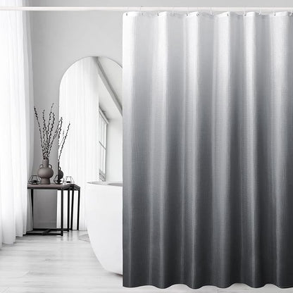 Gibelle Long Shower Curtain 72 x 78, Tall Grey Ombre Shower Curtain for Bathroom, Waffle Weave Fabric Shower Curtain Set with Hooks, Water Repellent, Machine Washable