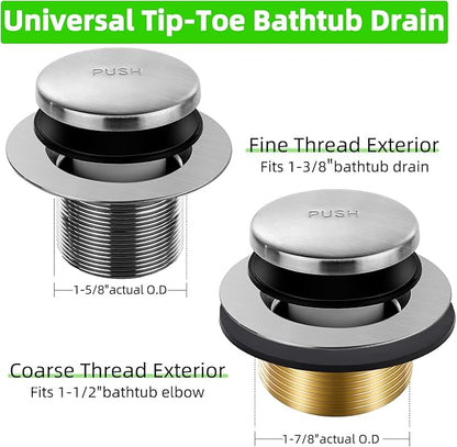 Brushed Nickel Bathtub Drain Tip-Toe Tub Trim Set with Two-Hole Overflow Faceplate Bathroom Tub Drains Replacement Conversion Tub Drain Kit Assembly with Universal Fine & Coarse Thread