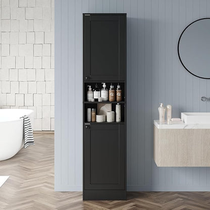 67" Tall Bathroom Cabinet with 2 Doors, Narrow Freestanding Floor Cabinet, Slim Storage Unit with Adjustable Shelves for Bathroom, Living Room, Entryway, Kitchen, Black