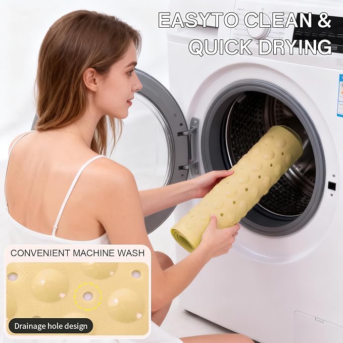 Anti-Slip Bathtub Shower mat, 39.3×15.7 inch（Approximately 100 × 40cm） Soft Oversized Machine Washable Non-Slip Bathtub mat with Drainage Holes, Bathroom Floor Suction Cup.（1-Opaque Light Yellow）
