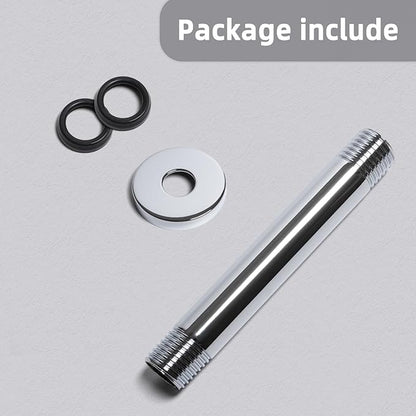 6 Inch Shower Arm with Flange, Ceiling Mounted Shower Head Extension Arm, 1/2 NPT Straight Arm for Rain Shower Head, Stainless Steel Shower Head Extension Replacement Pipe Arm,Chrome