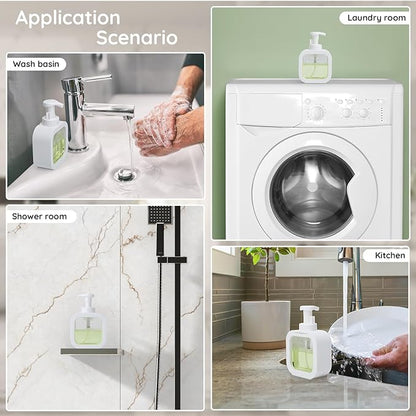 Segbeauty 10.1oz Foam Hand Soap Dispenser, 4pcs 300ml Square Liquid Soap Dispenser White Foaming Pump Bottles for Kitchen Dish Cleaning, Plastic Body Soap Shampoo Shower Bath Foamer Bottle with Labels