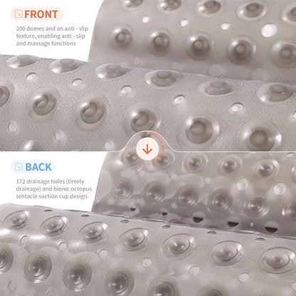 Anti-Slip Bathtub Shower mat, 39.3×15.7 inch（Approximately 100 × 40cm） Soft Oversized Machine Washable Non-Slip Bathtub mat with Drainage Holes, Bathroom Floor Suction Cup.（1-Clear Gray）