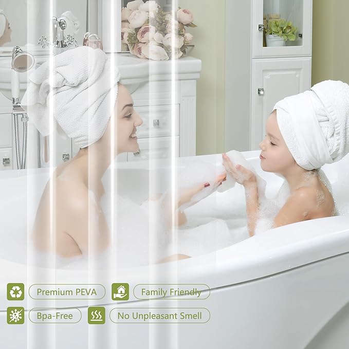 PEVA Clear Short Shower Curtain Liner 60 x 66 inch, Transparent Shower Liner Weighted with 3 Large Magnets, Bpa-Free Waterproof Plastic Shower Curtain for Bathroom