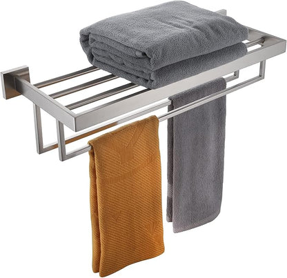 KOKOSIRI Towel Rack 20 Inches Bathroom Towel Shelves with Double Towel Bars SUS304 Stainless Steel Wall Mounted, Brushed Nickel B6003BR-L20