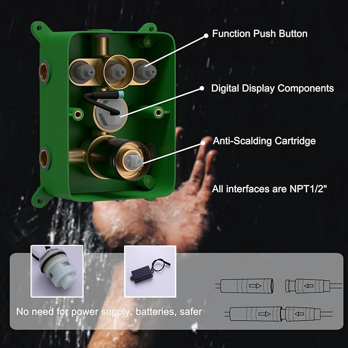 Shower System Oil Rubbed Bronze Shower Faucet Set 12 Inch Wall Mounted Full Body Rain Shower System with Body Jets, Handheld Spray, Digital Temperature Display Shower Valve