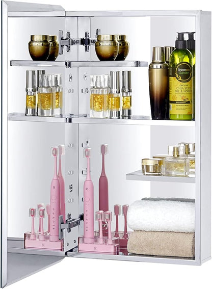 Fundin Bathroom Wall Cabinet with Half Cut Shelves,14.8 x 25.6 Stainless Steel Storage Cabinet, Bathroom/Living Room Medicine Cabinet