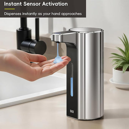 EKO Aroma Pro 13.5 fl oz Touchless Automatic Liquid Soap Dispenser, Rechargeable Hand & Dish Soap Dispenser for Bathroom and Kitchen, Waterproof, Adjustable Volume Control (Chrome Metallic)