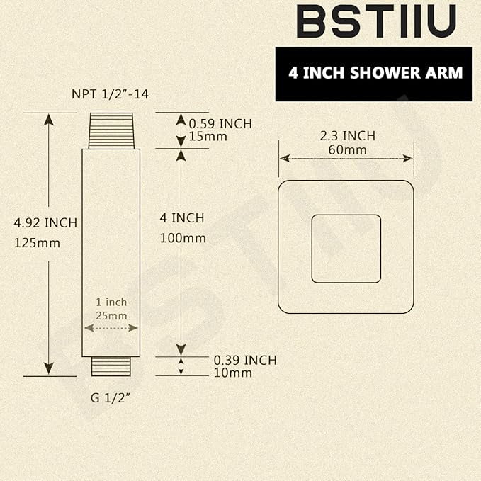 Black Shower Arm with Flange, BSTIIU Ceiling Mount Shower Head Extension Arm, Stainless Steel Square Shower Arm, 4 Inch