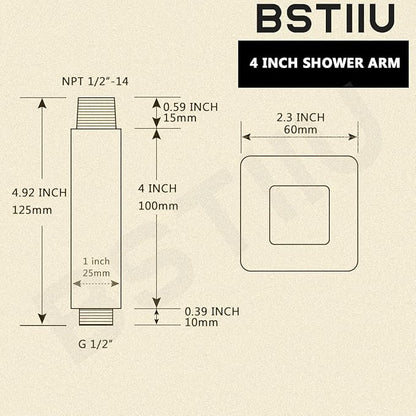 Black Shower Arm with Flange, BSTIIU Ceiling Mount Shower Head Extension Arm, Stainless Steel Square Shower Arm, 4 Inch