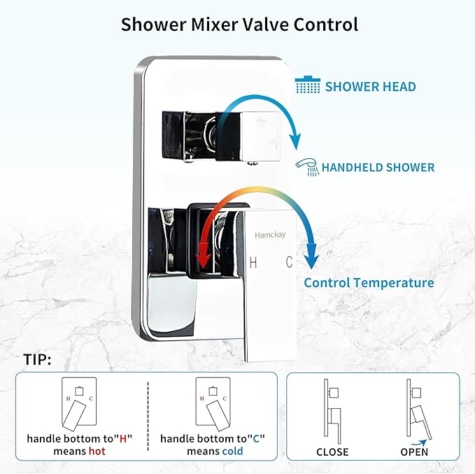 12 Inch Polished Chrome Shower Faucet Set with Rain Shower Head and Handheld Spray, Wall Mounted Rainfall Shower Head with Handheld Combo, Bathroom luxury Shower System with Valve and Trim