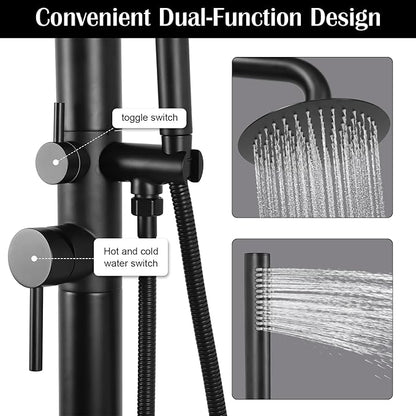 Freestanding Outdoor Shower – Height Adjustable Matte Black Outdoor Shower Fixtures with 10”Rain Shower Head & Handheld for Backyard,Garden,Pool,Beach – Rust-Resistant Stainless Steel Outside Shower