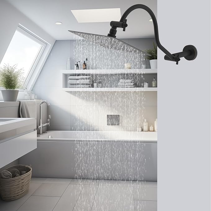 Hibbent All Metal Upgraded 18'' Shower Head Extension Arm, Shower Arm with Flange, Brass Flexible Height & Angle Adjustable Shower Extender with Lock Joint, Universal Connection, Oil Rubbed Bronze