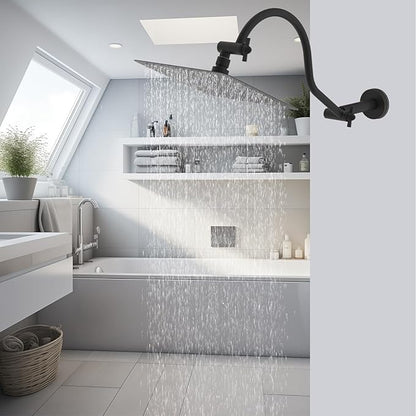 Hibbent All Metal Upgraded 18'' Shower Head Extension Arm, Shower Arm with Flange, Brass Flexible Height & Angle Adjustable Shower Extender with Lock Joint, Universal Connection, Oil Rubbed Bronze