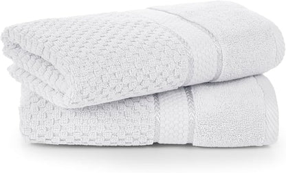 Ample Decor 100% Cotton Christmas White Hand Towel for Bathroom Set of 2- Super Soft, Quick-Dry, Highly Absorbent, Popcorn Textured - Mulaayam Collection - 18 X 28 Inch