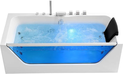 Empava 67 in. Acrylic Alcove Whirlpool Bathtub - Hydromassage Rectangular Jetted Soaking Tub with Center Drain - Waterfall Faucet