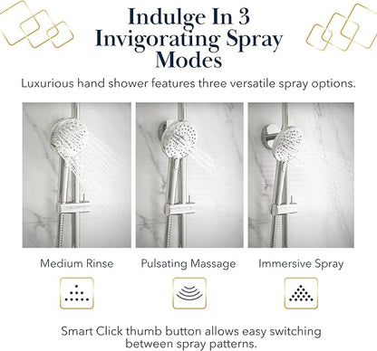 BATH ROYALE Rain Shower Head & Detachable Handheld Spray Combo, Easy Install & 3 Spray Modes, Brushed Gold