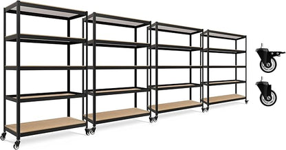 HOMEDANT House 5-Tier Metal Rolling Cart Shelf Rack Casters Heavy Duty Laminated Wheel Shelving Unit Adjustable Utility Storage Shelves Organizer Shelf Kitchen Garage (4, (L) 48.1" W, Black)