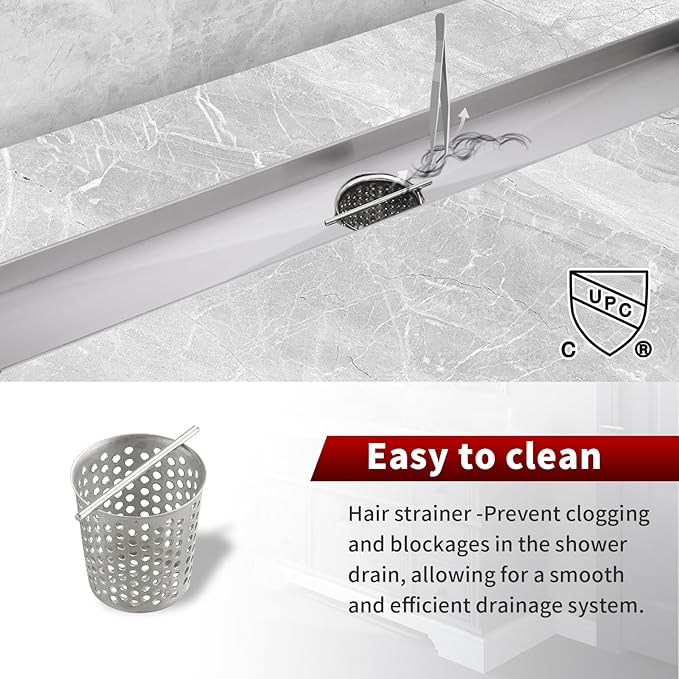 Sharp-tec Linear Shower Drain, 36 inch Shower Drain with Removable Pattern Cover, Brushed Nickel 304 Stainless Steel Rectangle Floor Drain, Adjustable Feet and Hair Strainer Included (Model 101)