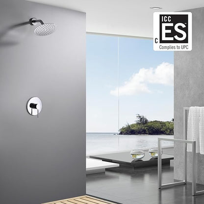 SUMERAIN Bathroom Shower Faucet with Valve, 8 Inch Rain Shower Head and Faucet Set Single Handle, Chrome Finish