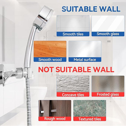 Adjustable Shower Head Holder, Bathroom Suction Cup Handheld Shower Head Bracket, Removable Wall Mounted Suction Bracket (Silver-1)