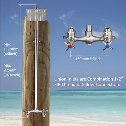 Aolemi Outdoor Shower Kit Fixtures 6 Inch Center with Adjustable Slide Bar,6 Inch Showerhead,2-Handle with Mix Valve,Brushed Nickel
