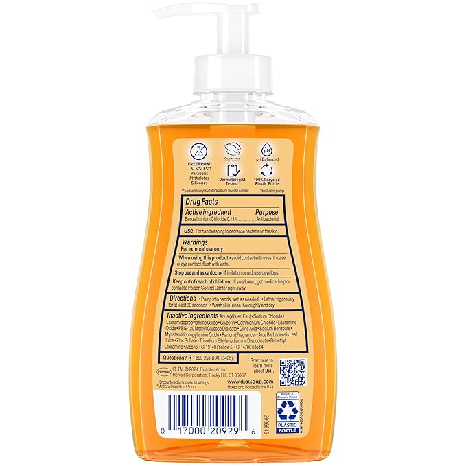 Dial Antibacterial Defense Liquid Hand Soap + Aloe, Gold Scent, 11 Fl Oz (Pack of 4), Dermatologist-Tested Hand Wash, Gentle Formula