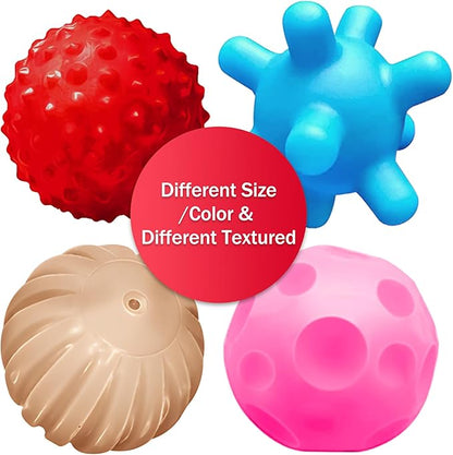 Sensory Balls for Baby Ball for Toddlers 1-3,Textured Multi Ball Set Soft Balls Montessori Toys for Babies 3 Months+, Bright Color Infant Toys (4 Pack),Perfect for Easter Basket Stuffers Gifts