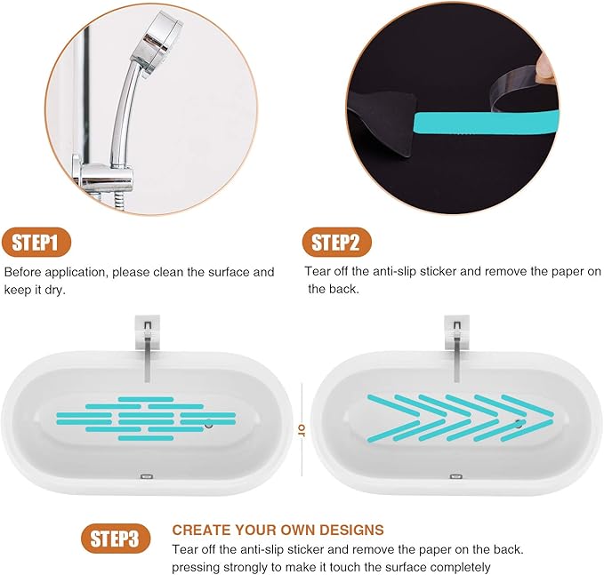 Non-Slip Bathtub Stickers Safety Bathroom Tubs Showers Treads Adhesive Decals Scraper (Blue)