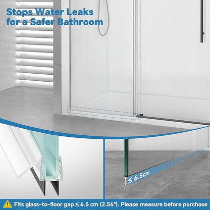 Shower Door Bottom Seal Strip, 2PCS Seal Strip, Clear PVC, 36" Length, Fits 12mm Thick Glass, Prevents Leaks, Easy Installation, No Adhesive Required (Ultra Clear & Black, 36in for 1/2"(12mm) Door)