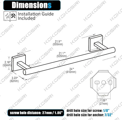 KOKOSIRI Bath Towel Bar Bathroom Towel Holder for Toilet Kitchen 24 Inch Necklace Holder Chrome Stainless Steel B4005CH-L24