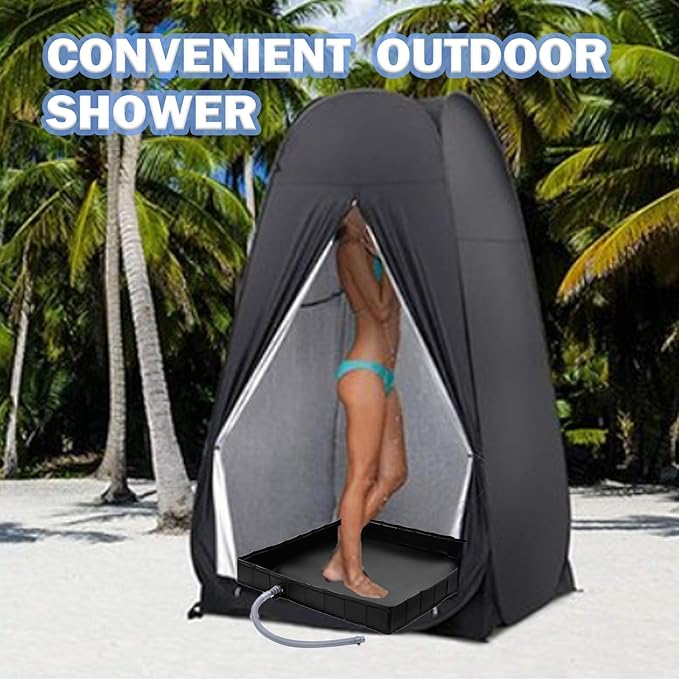Upgraded Portable Shower Pan, 41" x 41" x 5" Foldable RV Shower Pan with Drain Hose & Pouch, Outdoor Shower Floor Camping Shower Base to Keep Feet Clean for Outdoor, Indoor, Camping, Beach