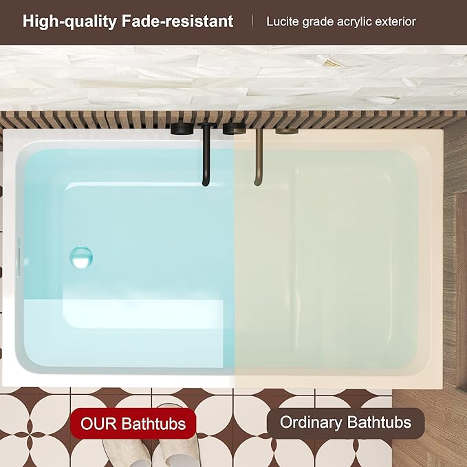 43 Square Inch Acrylic Independent Bathtub, Capacity 50 Gallons, Can Hold 650 Pounds, Smooth White Surface, Chrome Plated Drainage And Overflow (Seated) (White, 43 In With Seat)