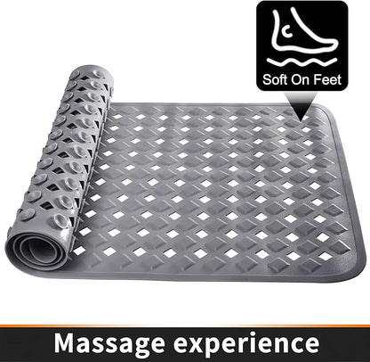 Yimobra Non Slip Bath Mat, Super Strong Suction Cups,34.5"x15.5"Long Tub Mat with Drain Holes, Machine Washable Fast Draining Shower Mats, Bathroom Essentials,Gray