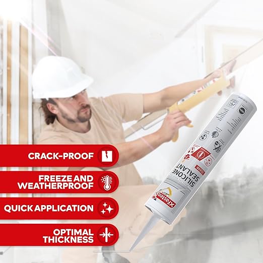 XFasten Clear Silicone Caulk Neutral Cure 10.1 oz (4-Pack) 100% Waterproof Silicone Sealant, Crack and Shrink Resistant, Low Odor, Strong Adhesion Caulking for Kitchen Bath Window Shower Outdoor Use