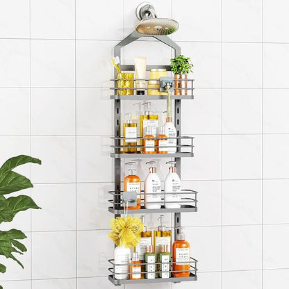 ODesign 4 Tier Height-Adjustable Shower Caddy Hanging Anti-Swing-Over The Shower Head Caddy-Showers Storage Organizer Bathroom Shelves Basket Showers Caddies-Grey