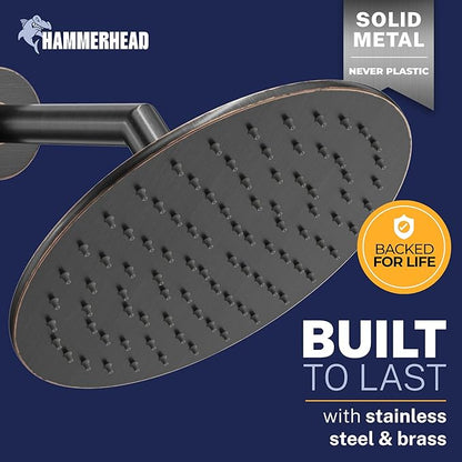 HammerHead Showers Solid Metal Round 8 Inch Rainfall Shower Head, High Flow Shower Head Optimized for Pressure, Oil Rubbed Bronze, 2.5 GPM
