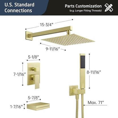 KES Bath Shower Faucet Set Tub and Shower Faucet Set Rain Shower Head with Handheld Shower System Pressure Balance Brushed Gold, XB6305F18-BZ