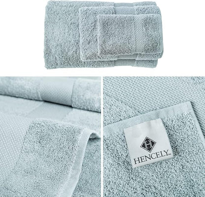 Hencely 6-Piece Bath Towel Set - High Absorbency, Quick Drying - 100% Soft Turkish Cotton - 2 Bath Towels, 2 Hand Towels, 2 Washcloths - for Bathroom, Home, Hotel, Spa, and Gym - 6-Pack Water Green