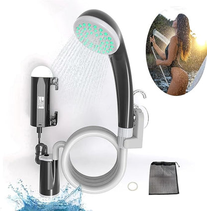Portable Outdoor Shower Pump Camping Shower Pump Rechargeable LED IPX8 Waterproof for Indoor Outdoor Camping Hiking Motorbikes Travel Shower Car Pet Cleaning