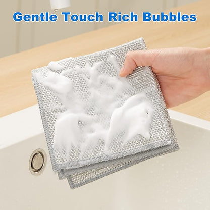 JOYMOOP Multipurpose Non-Scratch Wire Dishwashing Rag for Wet and Dry, Reusable Cleaning Cloths, Scrubbing Pads for Dishes, Glass, Stainless Steel - 5 Pack
