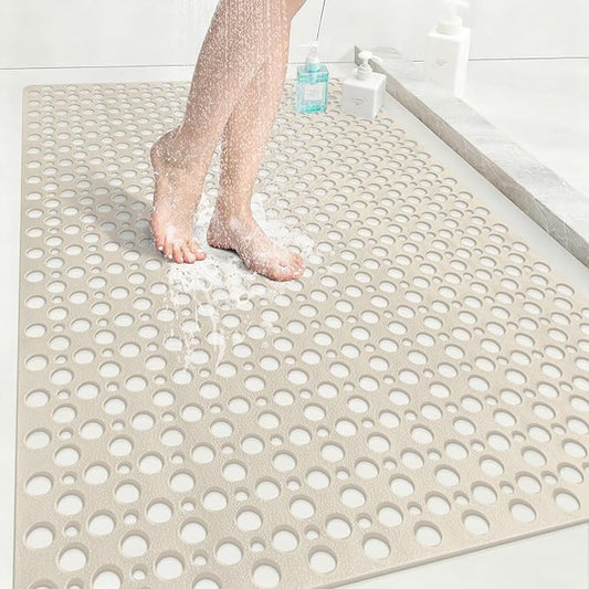 Anti Slip Shower Mat with Suction Cups,31.5x47.2 Inch Quick Drain TPE Non Slip Shower Mats for Inside Shower,Large Bath Mat for Shower Soft on Feet, Easy to Dry&Cut Machine Washable