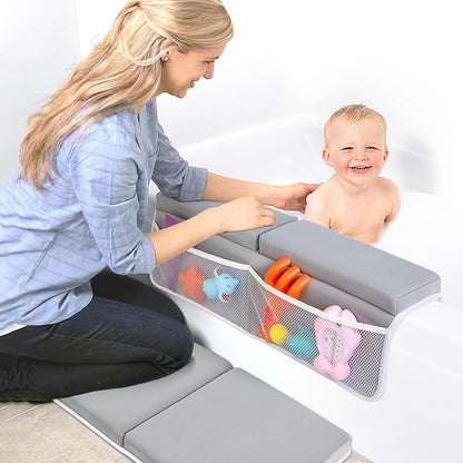 beiens Bath Kneeler and Elbow Rest Pad Set - 1.5'' Comfortable Baby Bath Kneeler Pads, Thick Quick Dry Kneeling Pad Support for Knee& Arm, Large Bathtub Mat with Toy Organizer for Happy Baby Bath Time