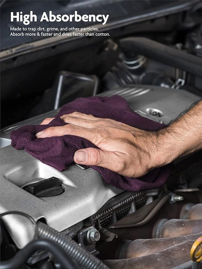 Fantasticlean Microfiber Cleaning Cloth Roll -90 Pack, Tear Away Microfiber Towels, 12" x 12", Reusable, Washable, Scratch Free, Ultra Absorbent for Car, Home Supplies, Shop (Deep Purple)