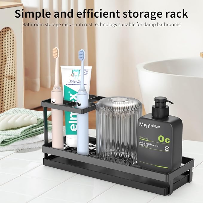 Toothbrush Holders for Bathrooms, Tooth Brushing Holder Electric Toothbrush and Toothpaste Organizer Bathroom Accessories for Countertop, Shower, Black