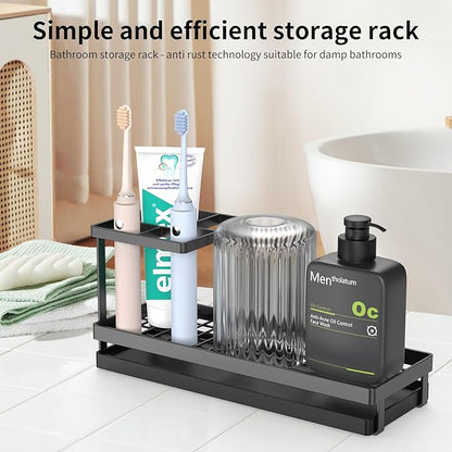 Toothbrush Holders for Bathrooms, Tooth Brushing Holder Electric Toothbrush and Toothpaste Organizer Bathroom Accessories for Countertop, Shower, Black